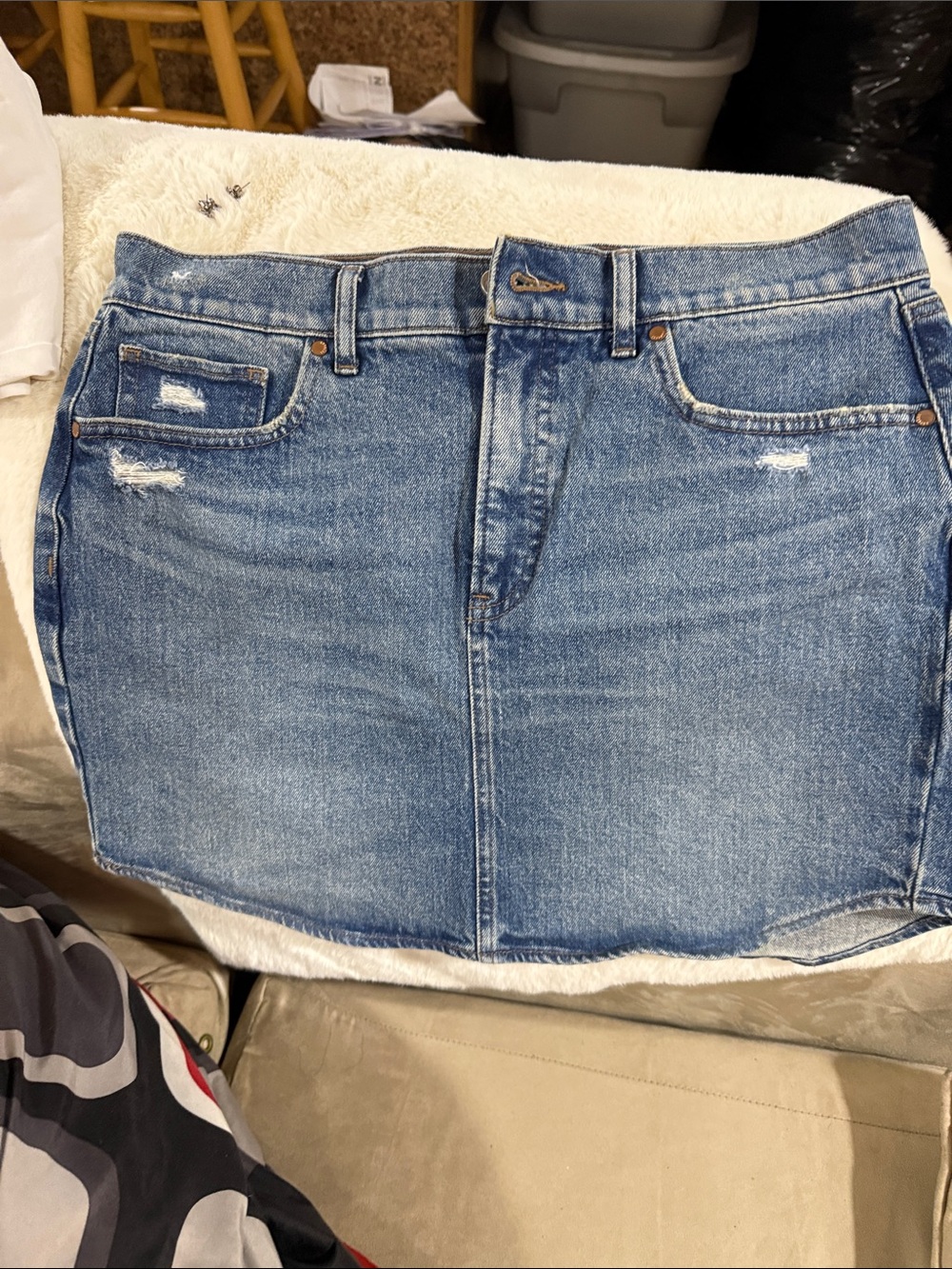 Express Light Blue Distressed Denim Mini Skirt